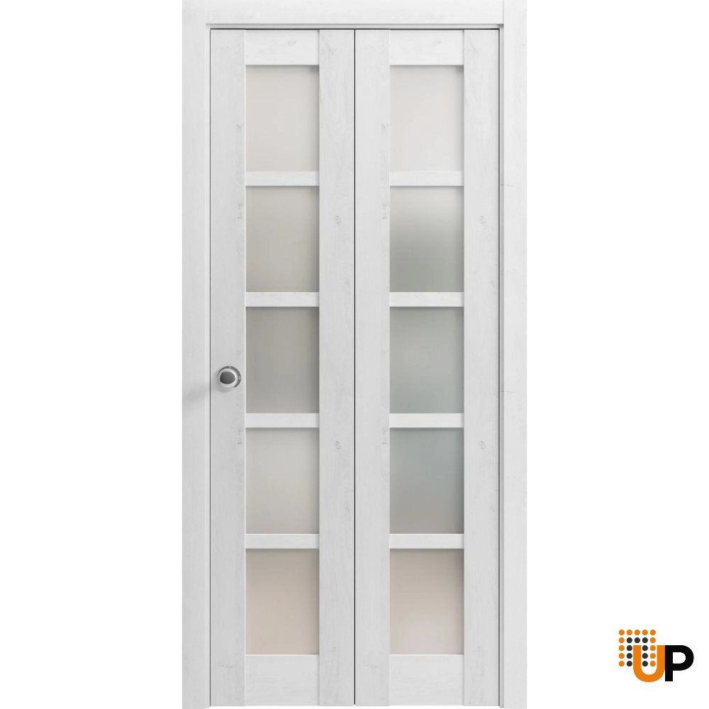 2 folding panels mdf sliding french interior bi-fold door with frosted glass | Quadro 4002  Nordic White | 36 x 80 (2* 18x80) photo#1