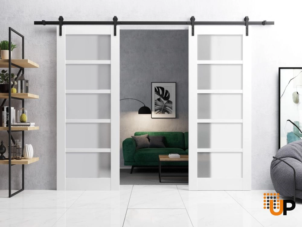 Single mdf luxury interior door slab with frosted glass | Quadro 4002  White | 18 x 80 photo#4