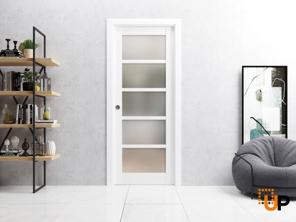 Single mdf luxury interior door slab with frosted glass | Quadro 4002  White | 18 x 80 photo#3