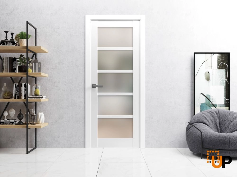Single mdf luxury interior swing door with frosted glass | Quadro 4002  White | 18 x 80 photo#3