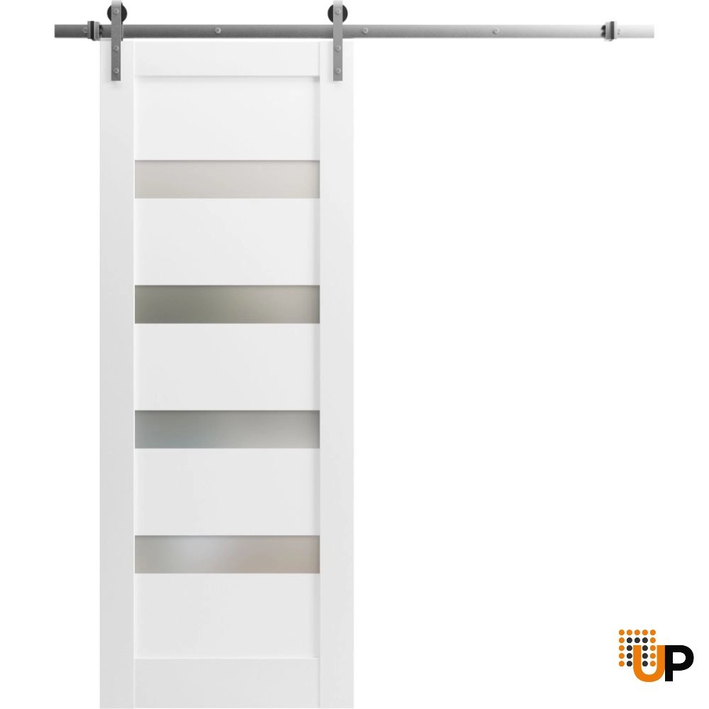 Single mdf sliding modern interior barn door with frosted glass | Quadro 4113 White | 18 x 80 photo#1