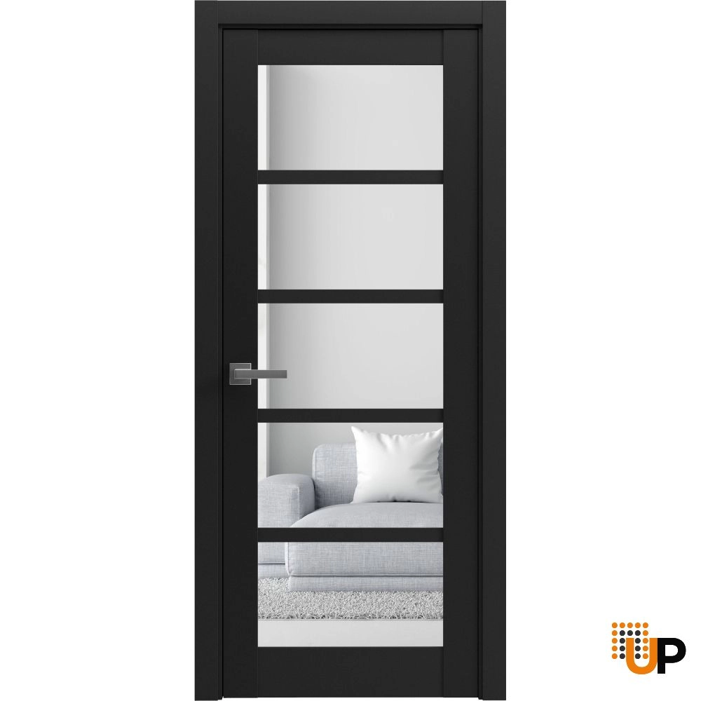 Single mdf luxury interior swing door with clear glass | Quadro 4522 Black Matte | 18 x 80 photo#1