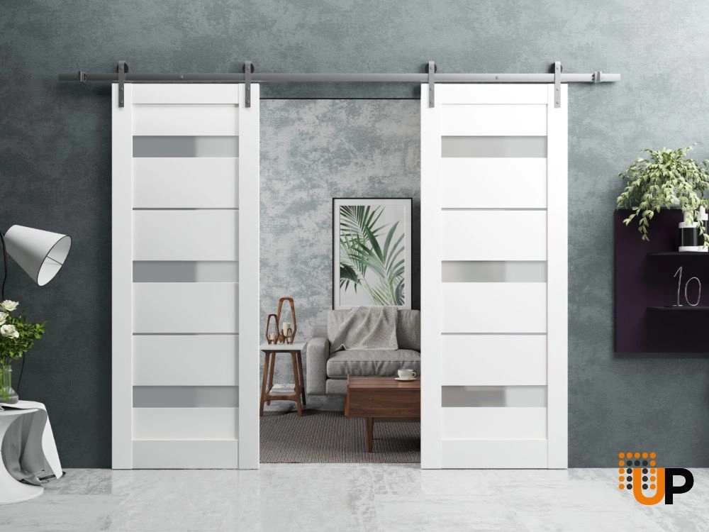 Single mdf interior door slab with frosted glass | Quadro 4055 White | 18 x 80 photo#4