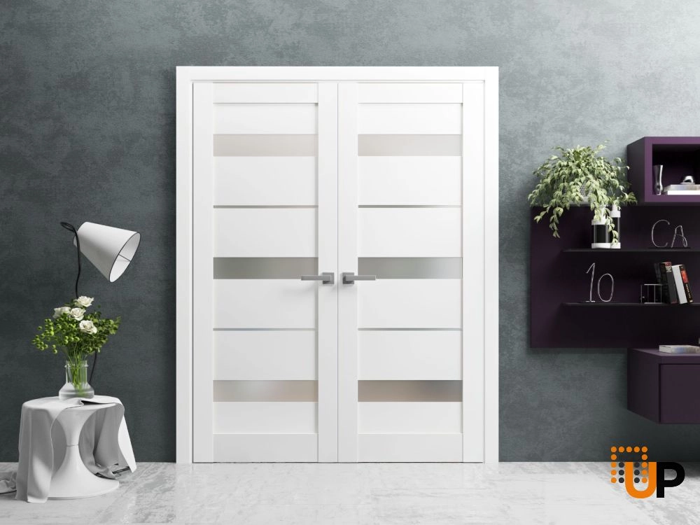 Single mdf interior door slab with frosted glass | Quadro 4055 White | 18 x 80 photo#3