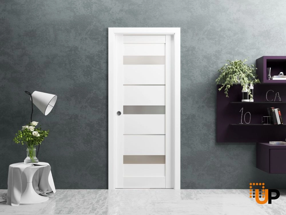 Single mdf interior door slab with frosted glass | Quadro 4055 White | 18 x 80 photo#2