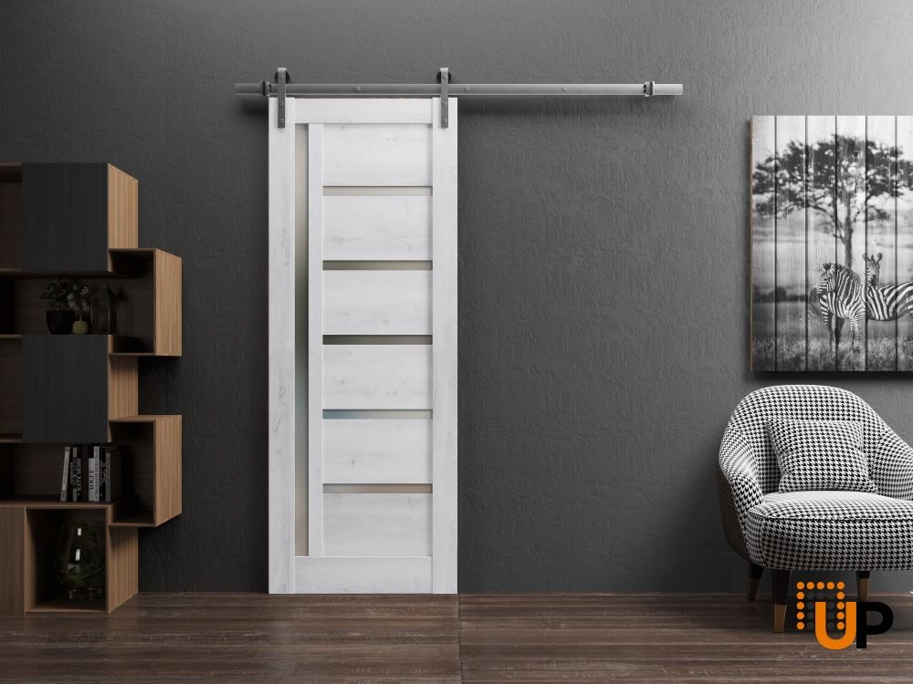 Single mdf modern interior door slab with frosted glass | Quadro 4088  Nordic White | 18 x 80 photo#3