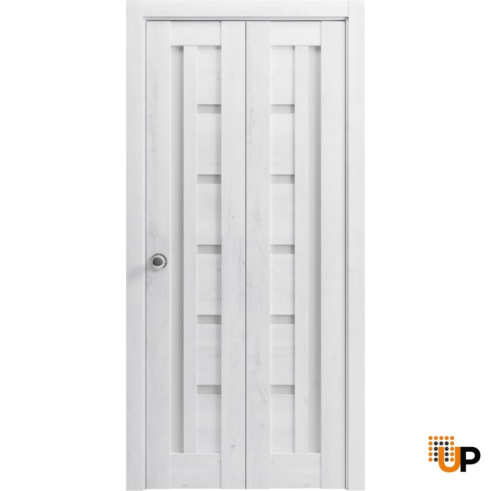 2 folding panels mdf sliding modern interior bi-fold door with frosted glass | Quadro 4088  Nordic White | 36 x 80 (2* 18x80) photo#1