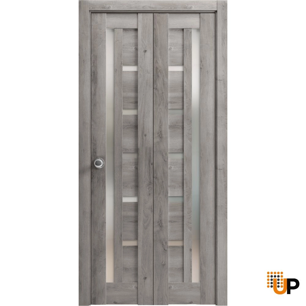2 folding panels mdf sliding modern interior bi-fold door with frosted glass | Quadro 4088  Nebraska Grey | 36 x 80 (2* 18x80) photo#1