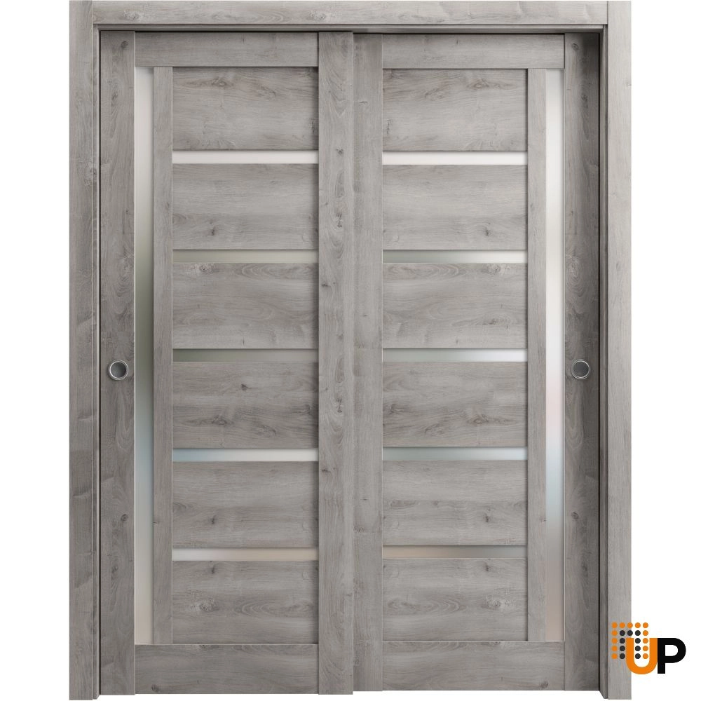 Double mdf sliding modern interior closet bypass door with frosted glass | Quadro 4088  Nebraska Grey | 36 x 80 (2* 18x80) photo#1
