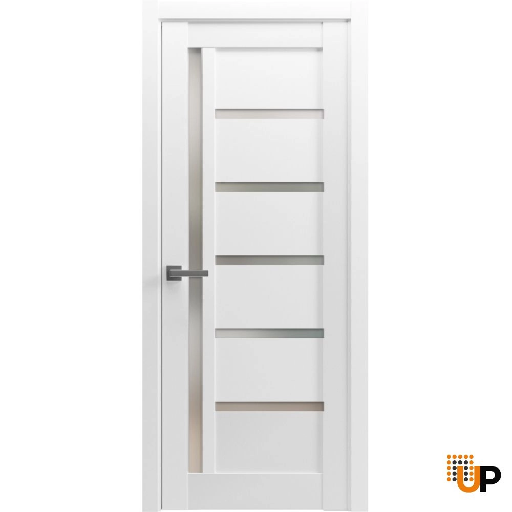 Single mdf modern interior swing door with frosted glass | Quadro 4088  White | 18 x 80 photo#1