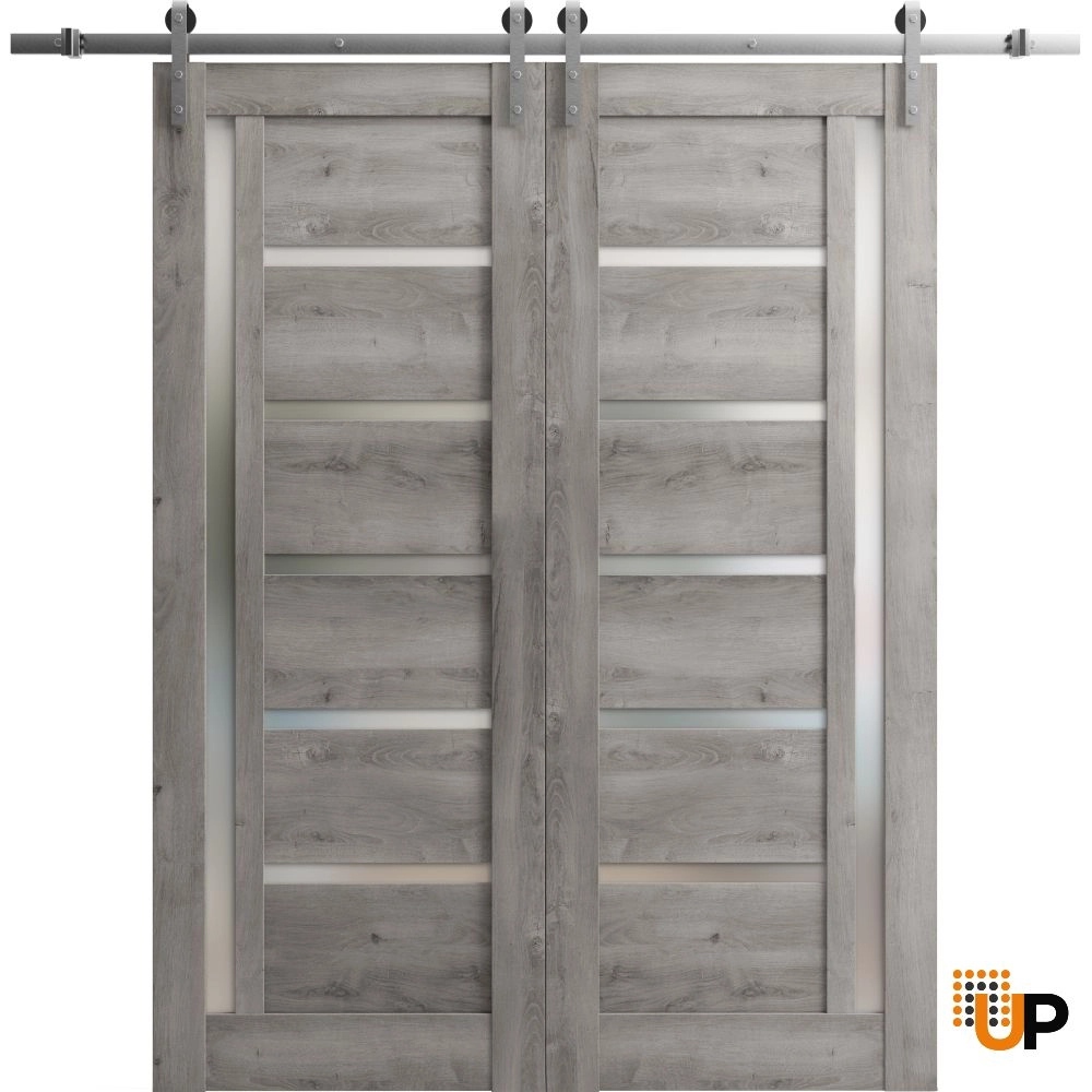 Double mdf sliding french interior barn double door with frosted glass | Quadro 4088  Nebraska Grey | 36 x 80 (2* 18x80) photo#1