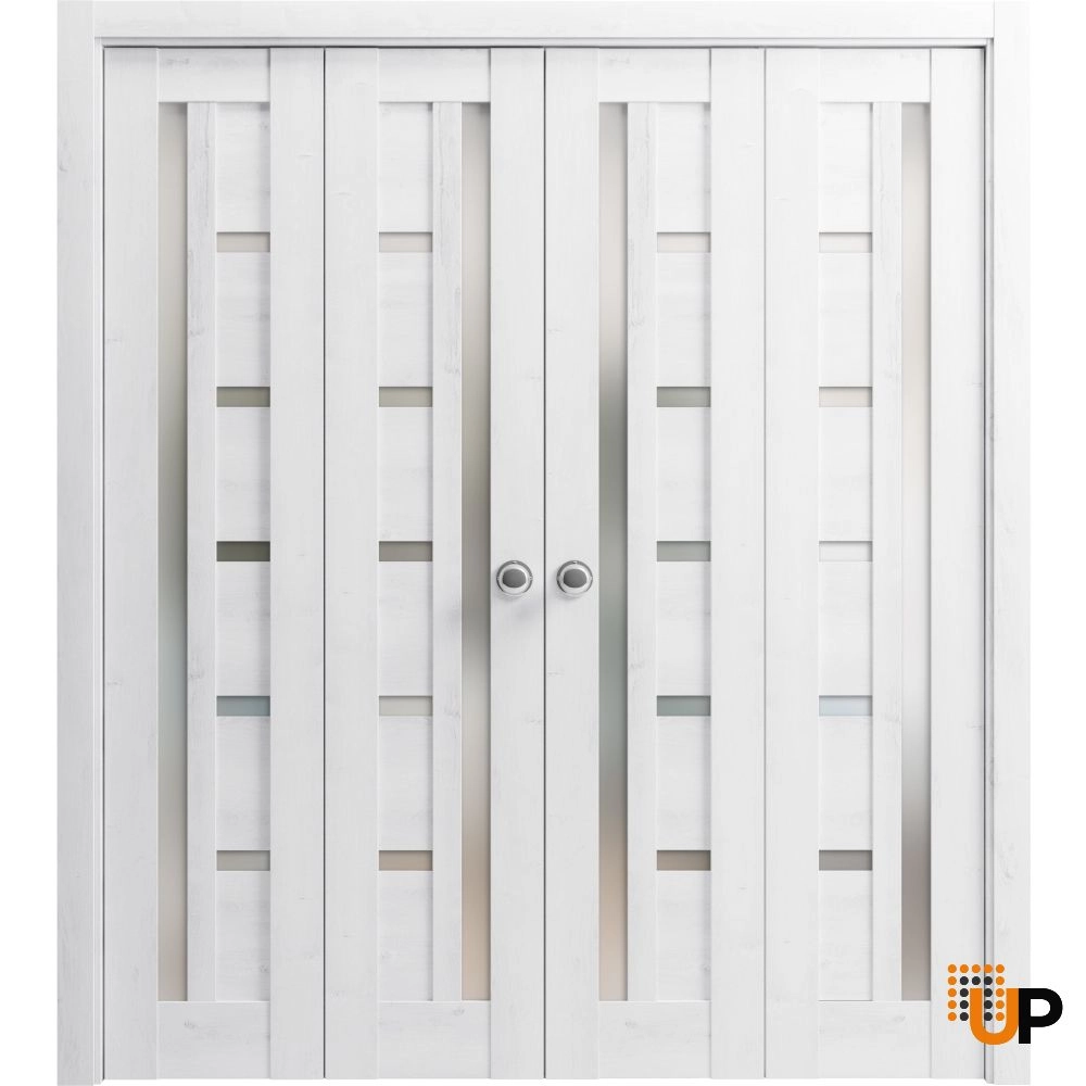 4 folding panels mdf sliding modern interior bi-fold double door with frosted glass | Quadro 4088  Nordic White | 72 x 80 (4* 18x80) photo#1