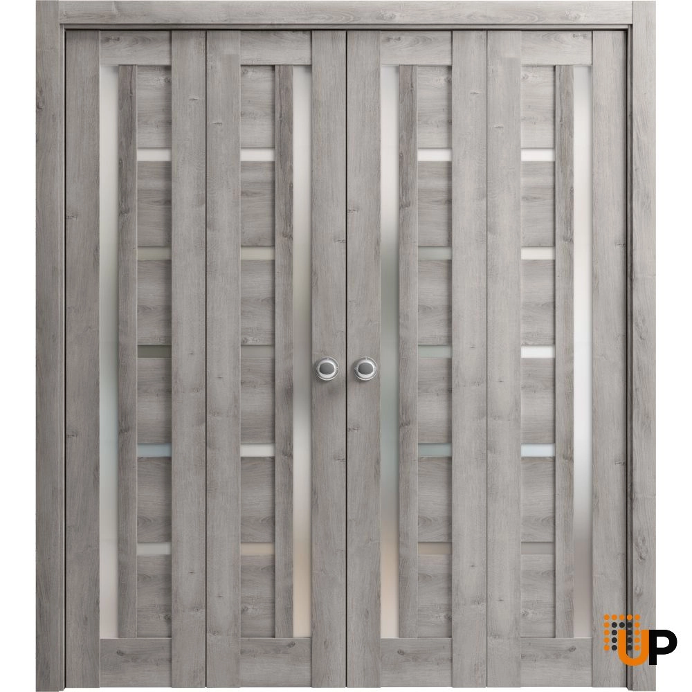 4 folding panels mdf sliding modern interior bi-fold double door with frosted glass | Quadro 4088  Nebraska Grey | 72 x 80 (4* 18x80) photo#1