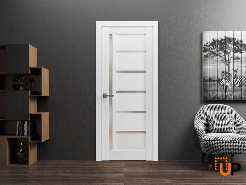 Single mdf modern interior swing door with frosted glass | Quadro 4088  White | 18 x 80 photo#2