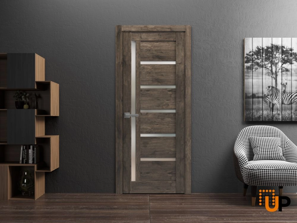 Single mdf modern interior swing door with frosted glass | Quadro 4088  Cognac Oak | 18 x 80 photo#2