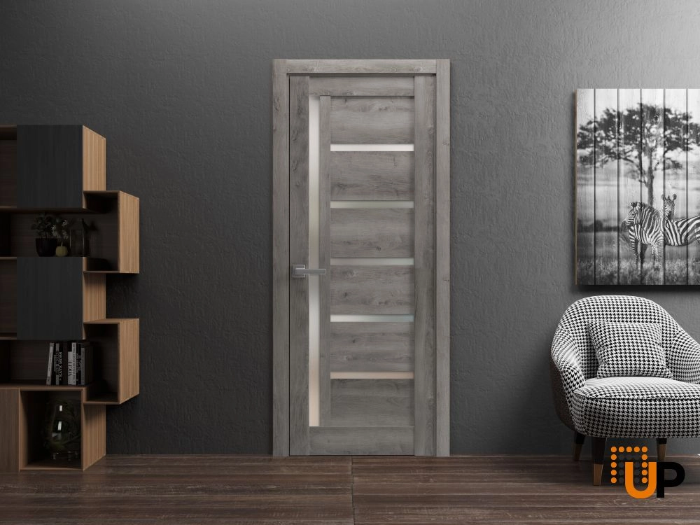 Single mdf modern interior door slab with frosted glass | Quadro 4088  Nebraska Grey | 18 x 80 photo#4
