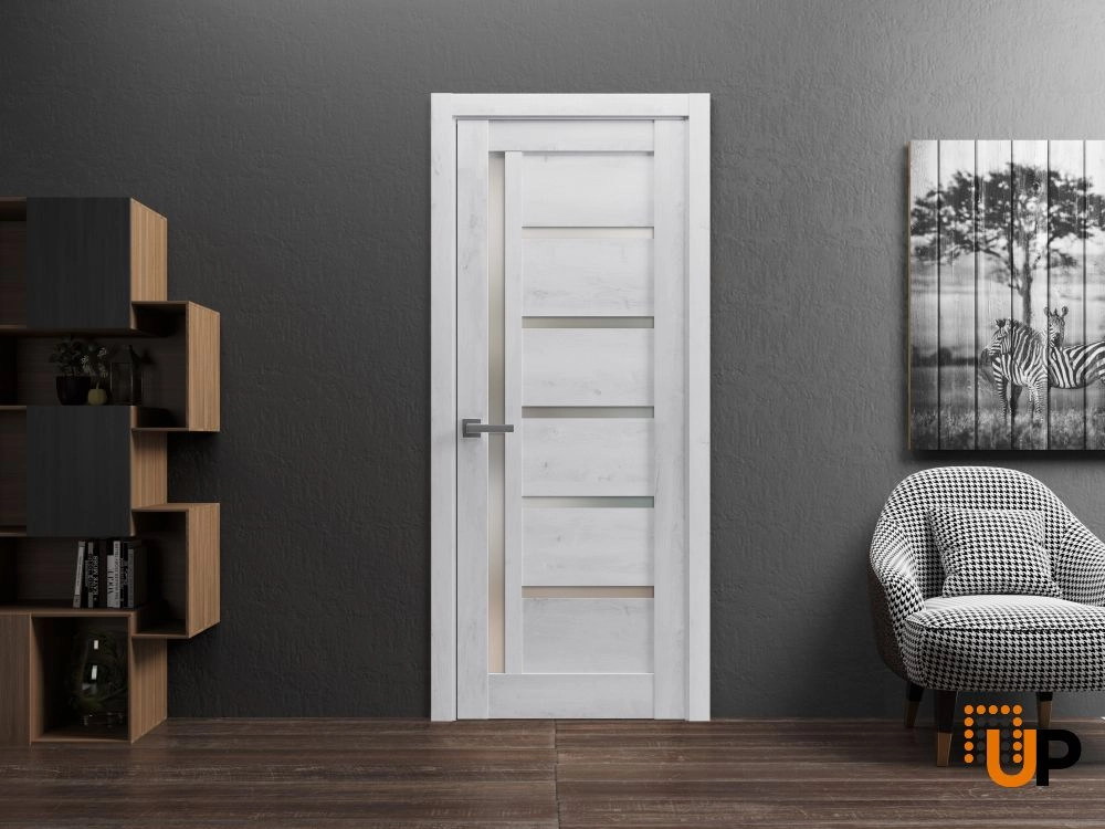 Single mdf modern interior door slab with frosted glass | Quadro 4088  Nordic White | 18 x 80 photo#4