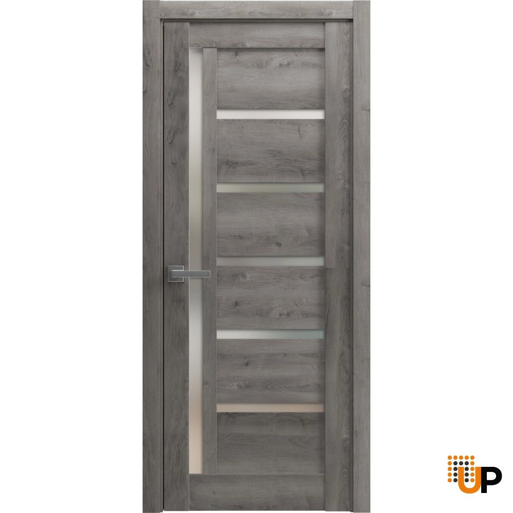 Single mdf modern interior swing door with frosted glass | Quadro 4088  Nebraska Grey | 18 x 80 photo#1