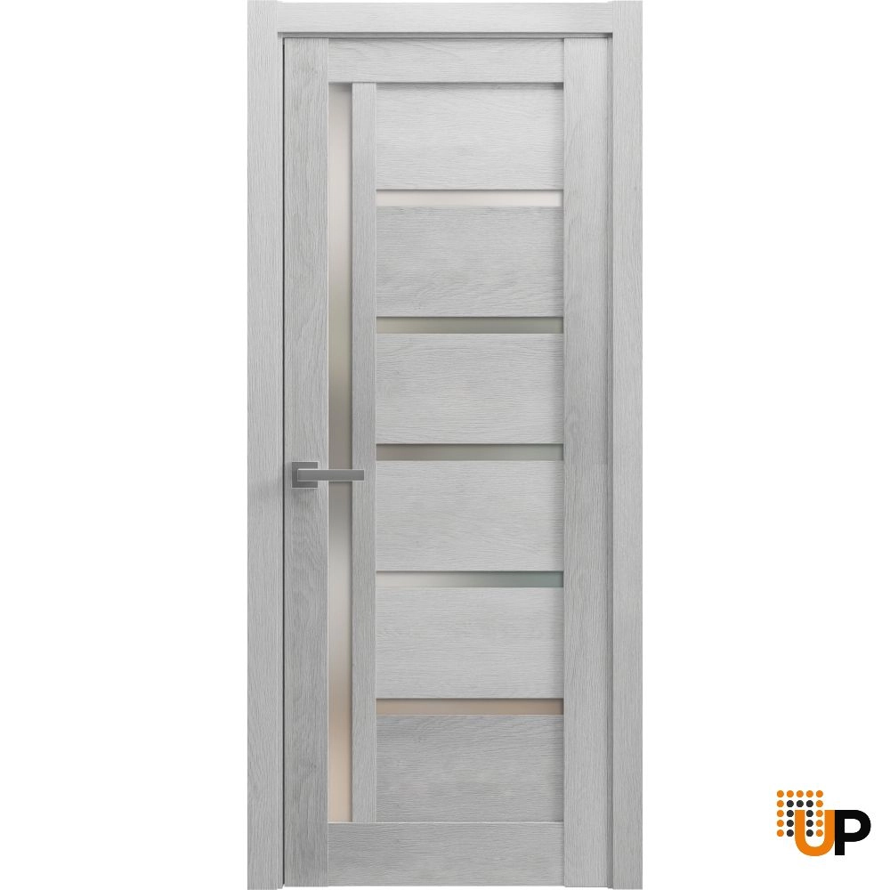 Single mdf modern interior swing door with frosted glass | Quadro 4088  Light Grey Oak | 18 x 80 photo#1