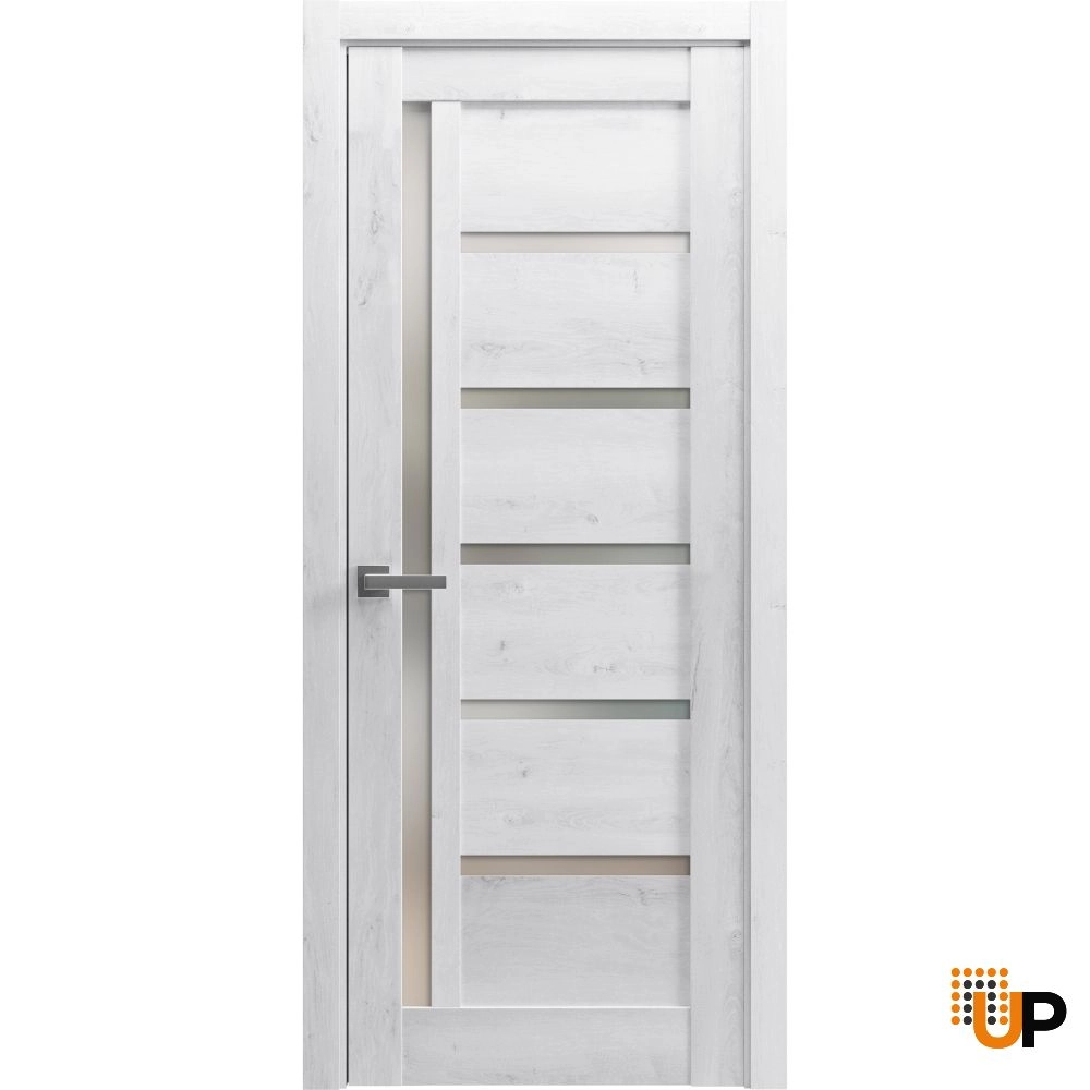 Single mdf modern interior swing door with frosted glass | Quadro 4088  Nordic White | 18 x 80 photo#1
