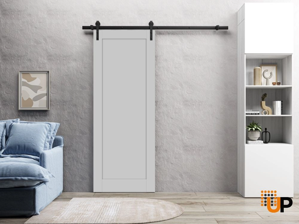 Single mdf sliding shaker interior barn door | Quadro 4111 Matte Grey | 18 x 80 photo#2