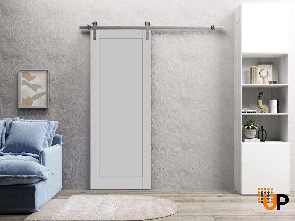 Single mdf sliding shaker interior barn door | Quadro 4111 Matte Grey | 18 x 80 photo#2