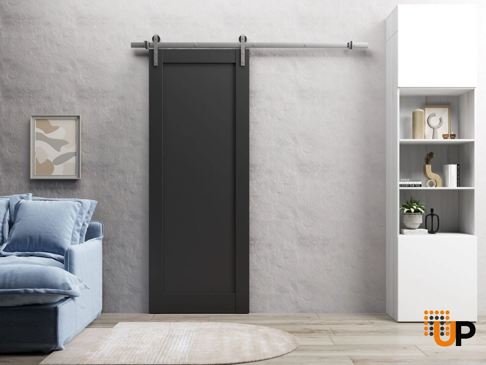 Single mdf sliding shaker interior barn door | Quadro 4111 Black Matte | 18 x 80 photo#2