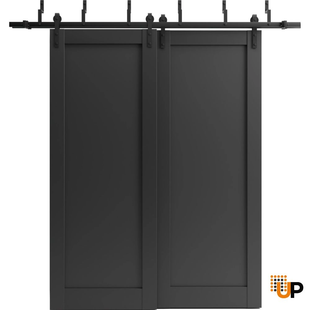 Double solid core sliding interior barn bypass door | Quadro 4111 Black Matte | 84 x 84 (2* 42x84) photo#7
