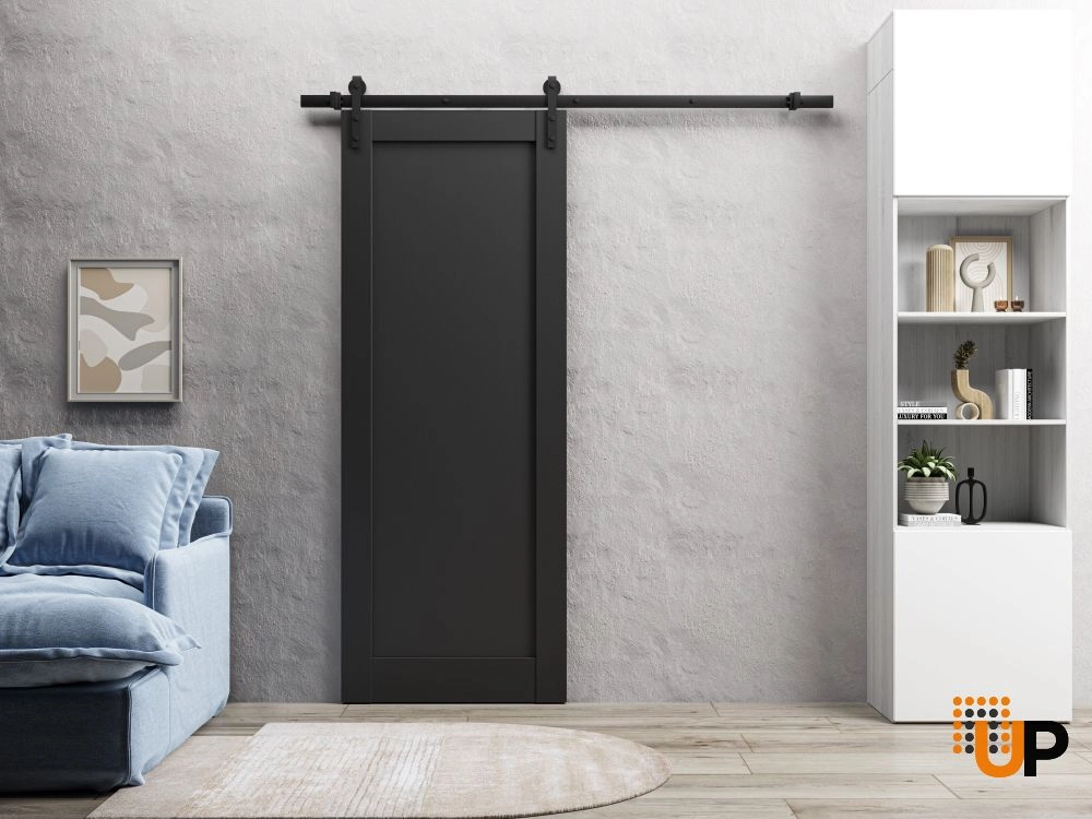 Single mdf sliding shaker interior barn door | Quadro 4111 Black Matte | 18 x 80 photo#2