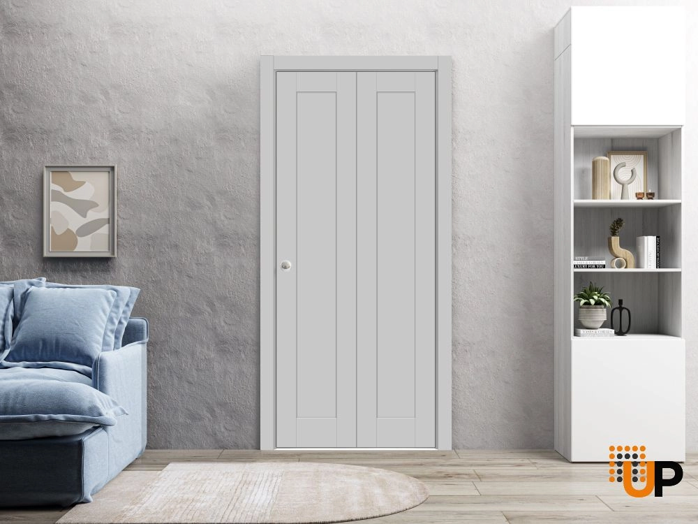 2 folding panels mdf sliding shaker interior bi-fold door | Quadro 4111 Matte Grey | 36 x 80 (2* 18x80) photo#2