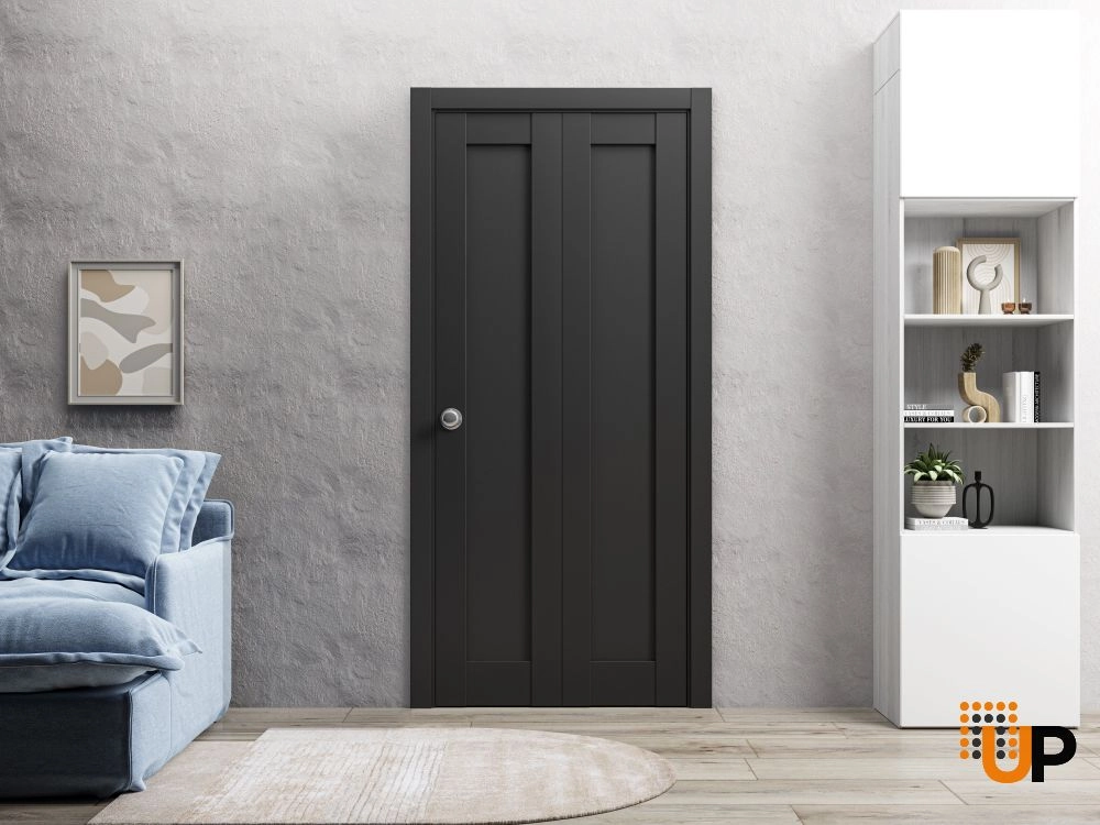 2 folding panels mdf sliding shaker interior bi-fold door | Quadro 4111 Black Matte | 36 x 80 (2* 18x80) photo#2