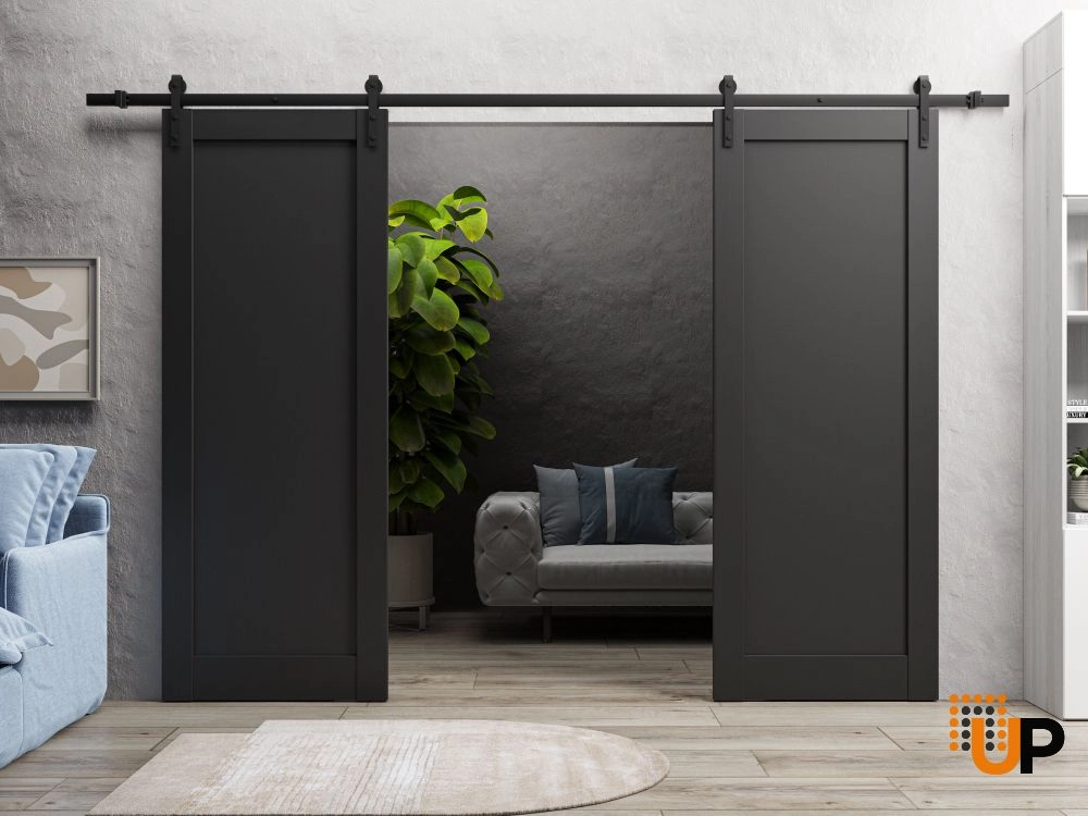 Double mdf sliding shaker interior barn double door | Quadro 4111 Black Matte | 36 x 80 (2* 18x80) photo#2