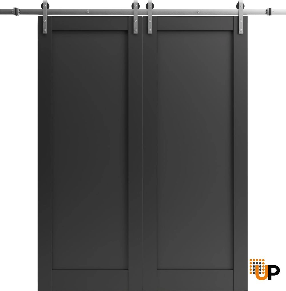 Double mdf sliding shaker interior barn double door | Quadro 4111 Black Matte | 36 x 80 (2* 18x80) photo#1