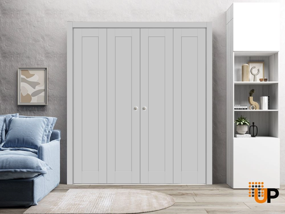 4 folding panels mdf sliding shaker interior bi-fold double door | Quadro 4111 Matte Grey | 72 x 80 (4* 18x80) photo#2