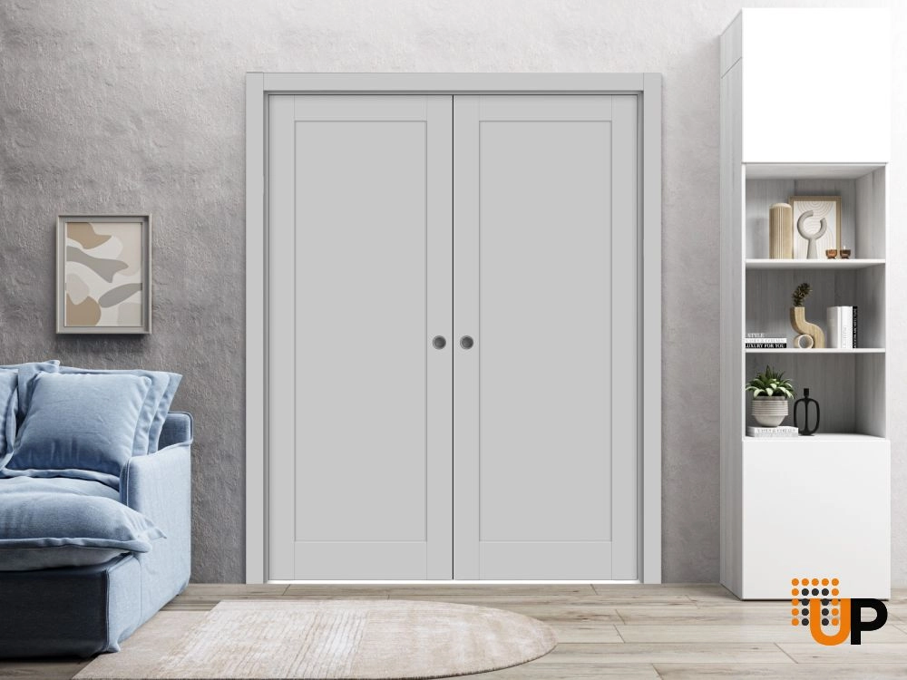 Double solid core sliding interior pocket double door | Quadro 4111 Matte Grey | 56 x 84 (2* 28x84) photo#3