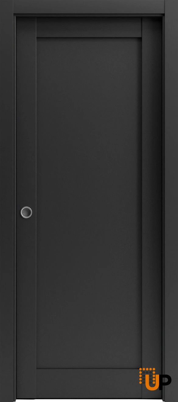 Single solid core sliding interior pocket door | Quadro 4111 Black Matte | 30 x 96 photo#1