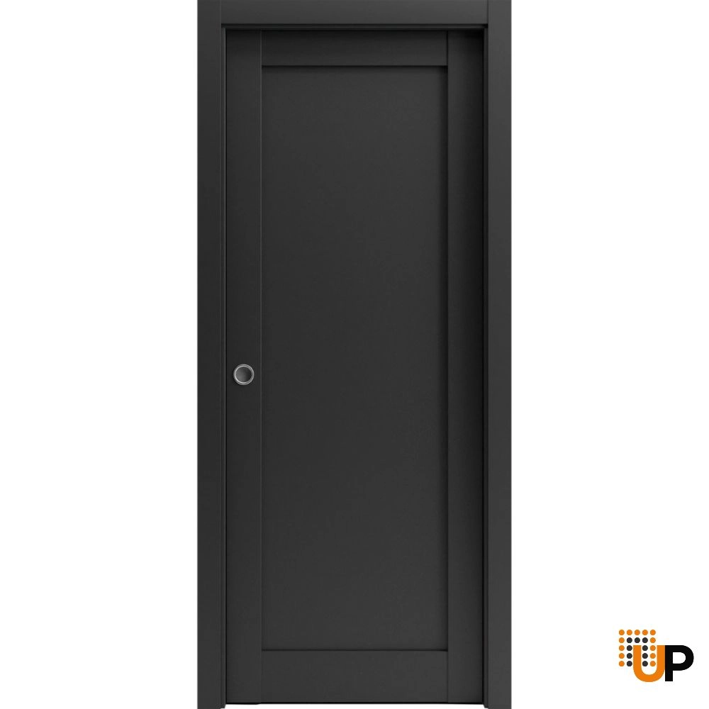 Single solid core sliding interior pocket door | Quadro 4111 Black Matte | 18 x 80 photo#1