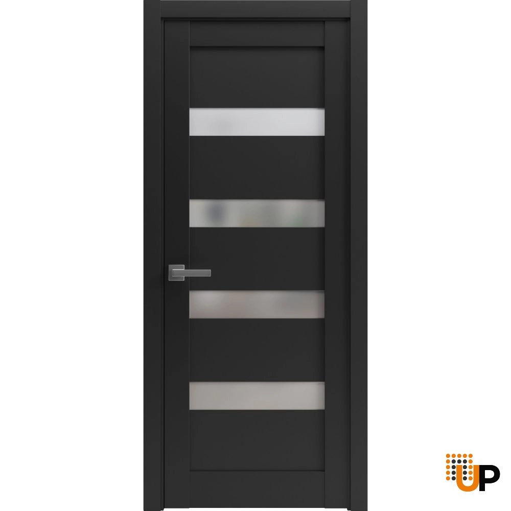 Single mdf modern interior swing door with frosted glass | Quadro 4113 Black Matte | 18 x 80 photo#1