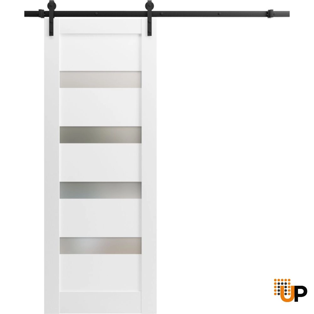 Single mdf sliding modern interior barn door with frosted glass | Quadro 4113 White | 18 x 80 photo#1
