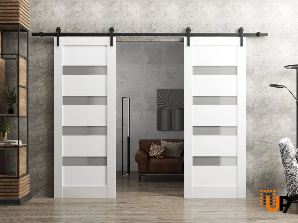 Single solid core interior door slab with frosted glass | Quadro 4113 White | 32 x 80 photo#5