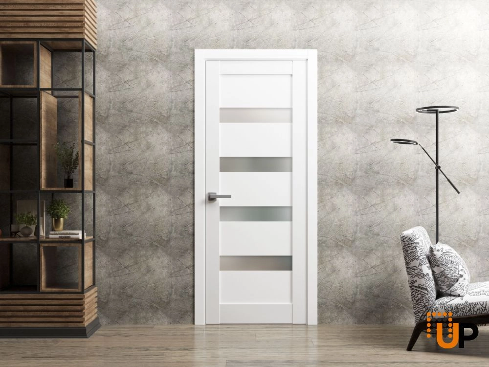 Single solid core interior door slab with frosted glass | Quadro 4113 White | 32 x 80 photo#6