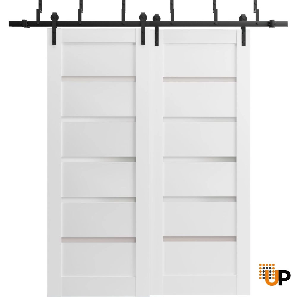 Double mdf sliding interior barn bypass door with frosted glass | Quadro 4117 White | 36 x 80 (2* 18x80) photo#1