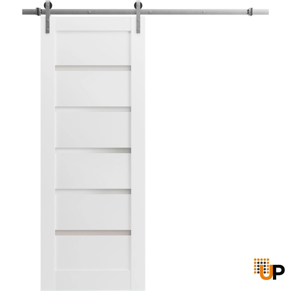 Single mdf sliding modern interior barn door with frosted glass | Quadro 4117 White | 18 x 80 photo#1