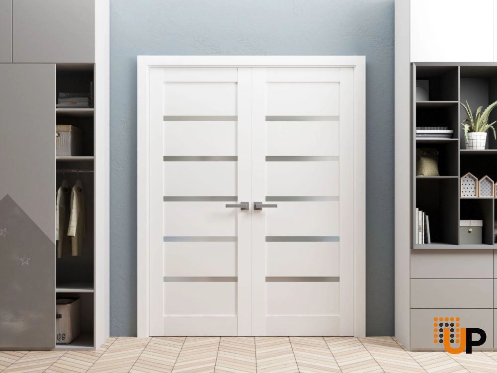Double mdf french interior swing double door with frosted glass | Quadro 4117 White | 36 x 80 (2* 18x80) photo#2