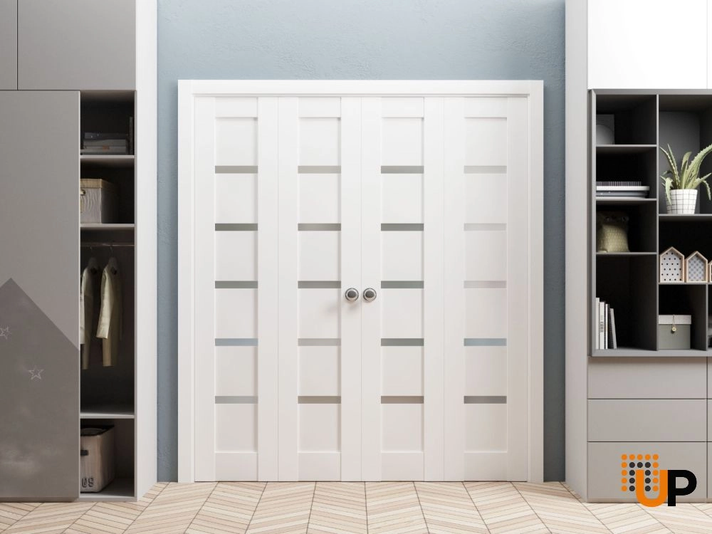 4 folding panels mdf sliding modern interior bi-fold double door with frosted glass | Quadro 4117 White | 72 x 80 (4* 18x80) photo#2