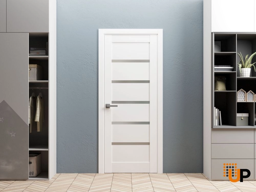 Single mdf modern interior swing door with frosted glass | Quadro 4117 White | 18 x 80 photo#2