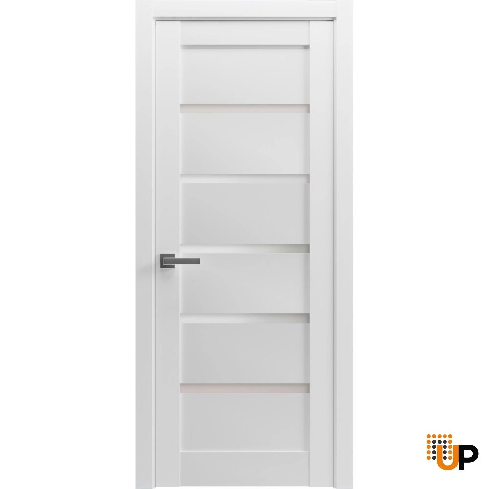 Single mdf modern interior swing door with frosted glass | Quadro 4117 White | 18 x 80 photo#1