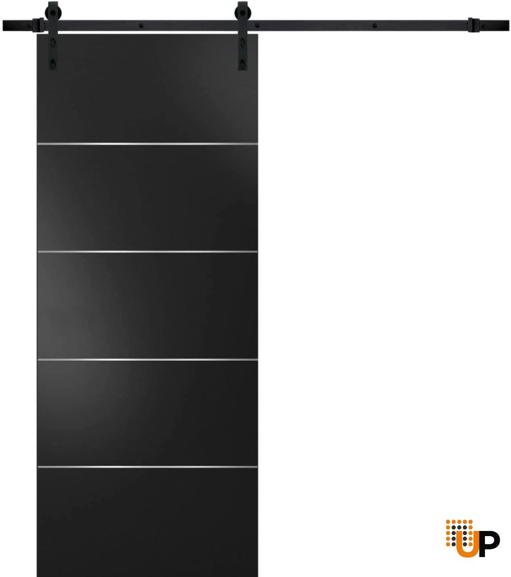 Single solid wood with honeycomb sliding modern interior barn door | Planum 0020 Black Matte | 18 x 80 photo#1