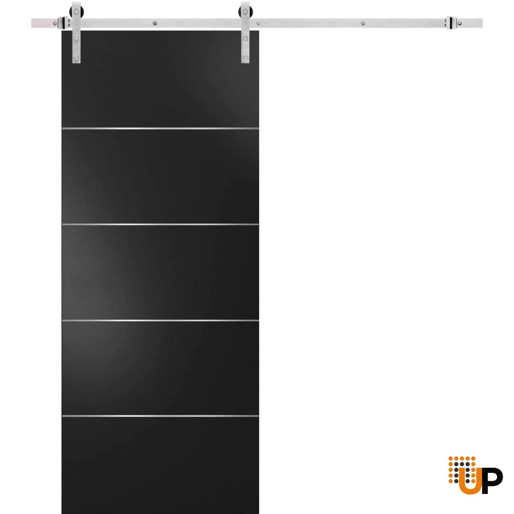 Single solid wood with honeycomb sliding modern interior barn door | Planum 0020 Black Matte | 18 x 80 photo#1