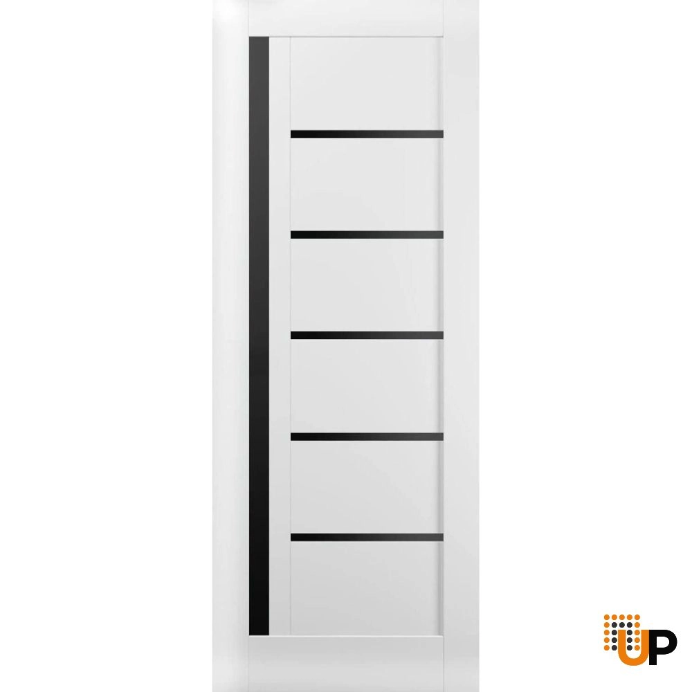 Single mdf modern interior door slab with black glass | Quadro 4588 White | 18 x 80 photo#1
